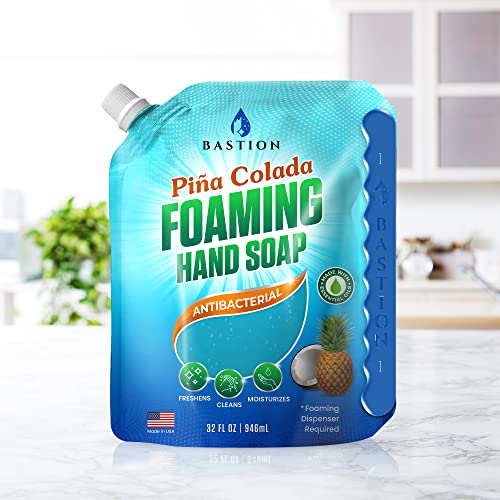 Bastion Foaming Hand Soap Refills: 32oz Pouch Pina Colada Scented Antibacterial Instant-Foam Bulk Hand Wash - Image 3