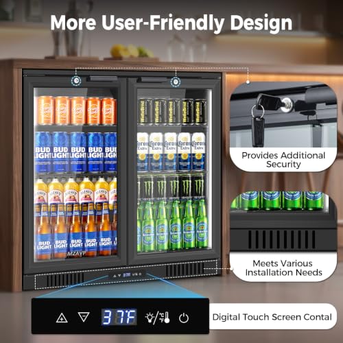 Image of Back Bar Cooler with 2 Glass Door, Commercial Beverage Fridge Under Counter, 7.2 Cu.Ft Display Refrigerator with Safety Locks for Beer, Soda, Wine, Built-In /Freestanding for Bar Restaurant Home