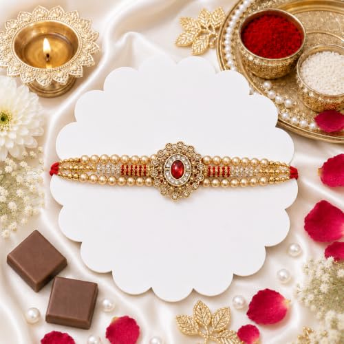 Image of Canton Rakhi Hamper for brother | Rakhis For Rakshabandhan | Set of 2 Rakhi For Brother | Rakhi With Chocolate Gift For Brother | Premium Rakhi With Roli, Tilak & Greeting Card (Design-3)
