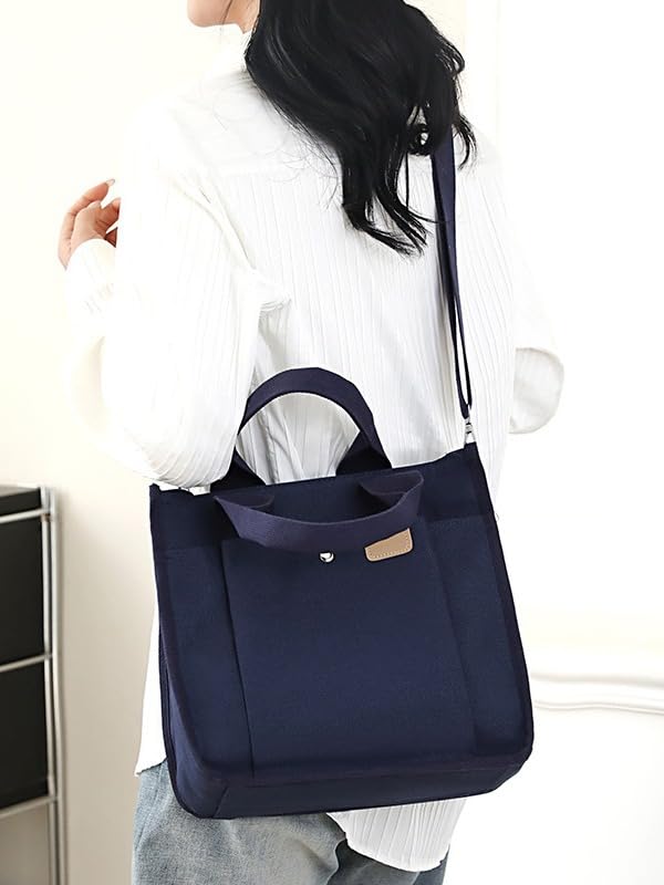 Image of Small Canvas Tote Bag with Zipper, Canvas Multi-Pocket Crossbody Bag Purse Top Handle Satchel Handbags