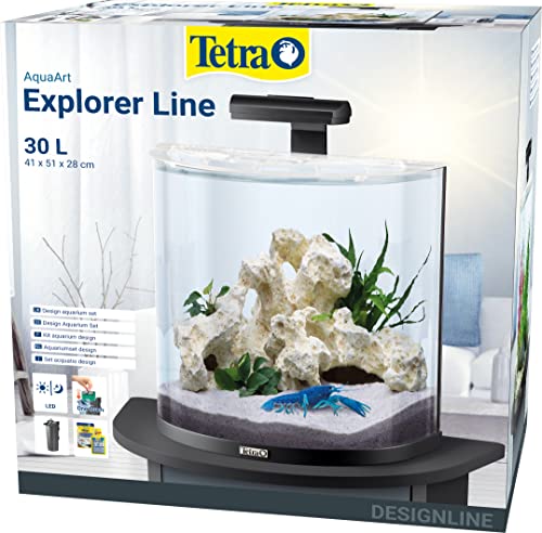 Tetra Explorer Line 30 L Aquarium Komplett-Set - Design Aquarium mit gebogener Frontscheibe, LED-Beleuchtung, Technik, Futter und Pflegemitteln, Farbe: Schwarz