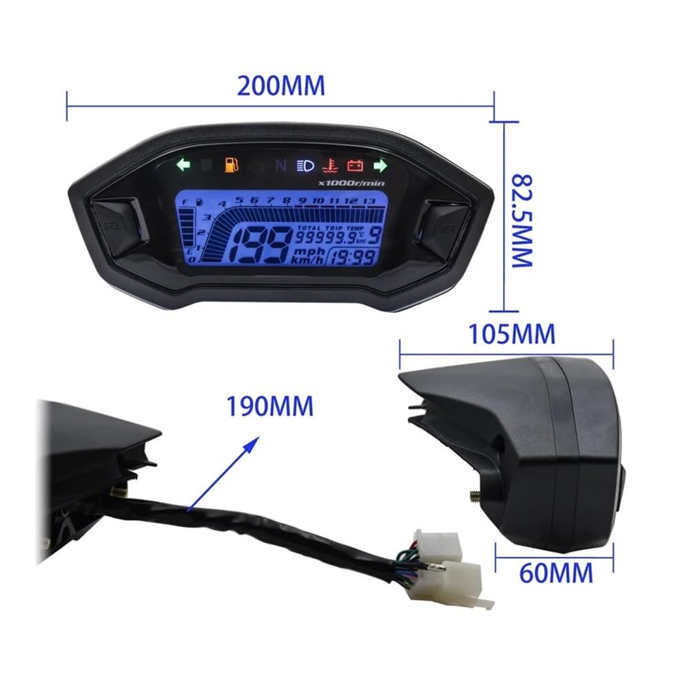 Motocicleta Velocímetro Odómetro Tacómetro Velocímetro Digital De 13000rpm para Motocicleta Medidor De Velocidad De 2-4 Cilindros Odómetro Odómetro para Motocicleta