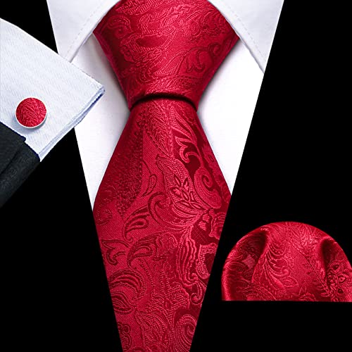 Image of Barry.Wang Men Tie Set Paisley Silk Necktie Pocket Square Cufflinks Formal Wedding Business Party