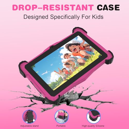 Image of 7 Inch Kids Tablet with Shockproof Case, Android 14 Educational Learning for Toddlers 3-10, 10GB RAM + 64GB ROM, Dual Camera, WiFi, Bluetooth, Parental Controls
