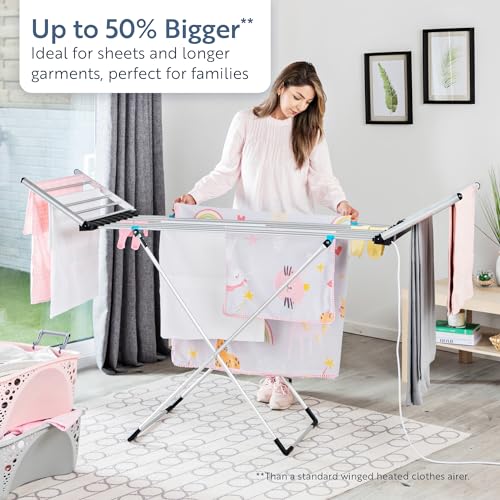Minky SureDRI XL Winged Heated Clothes Airer with Cover, 15m Drying Space and 20Kg Capacity, Electric Foldable Drying Rack, Fast Drying & Portable Electric Clothes Dryer - Image 3