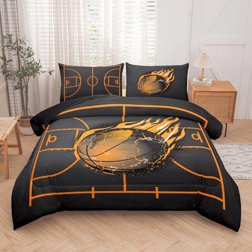 NINENINE Basketball Comforter Sports Bedding Sets for Boys,Queen Comforter Sets for Kids,Basketball Bedding Set(1Comforter, 1Flat Sheet, 1Fitted Sheet, 2Pillowcases)