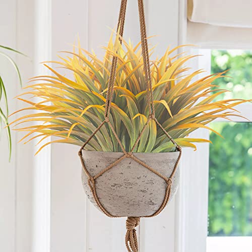 6 Bundle Artificial Fall Fake Grass Plants Faux Greenery Plastic Plant Outdoor Uv Resistant Shrubs For Garden Porch Window Box Decor (Green Orange) #TOP4