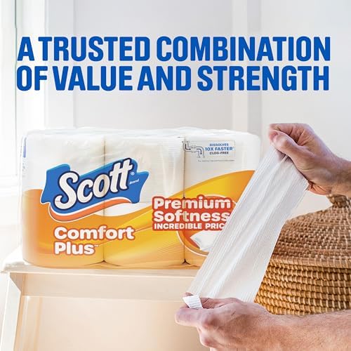 Scott ComfortPlus Toilet Paper, 12 Triple Rolls, 231 Sheets per Roll, Septic-Safe, 1-Ply Toilet Tissue - 1