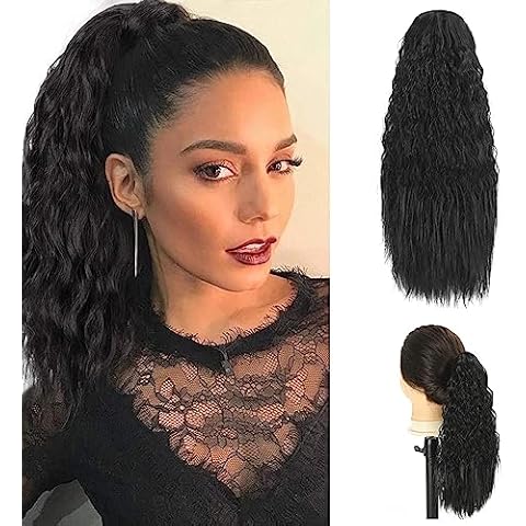 Dybst 14“Drawstring Ponytail Extensions Short Curly Pony tails Extension Corn Wave Ponytails Hair Extensions for Black Women (Natural Black) Cover