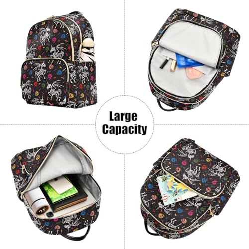 Image of Mini Backpack Gothic Unicorn Skeleton Skull Fashion Backpack Purse for Women,Handbag Shoulder Bag Casual Daypack, Ladies Gift for College Work(S)
