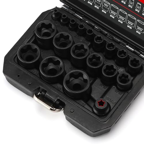 Image of CASOMAN 19PCS External Torx Plus Socket Set, 6 & 5 Point EP Sockets EP4-EP32 with 1 /2'', 3 /8'' & 1 /4'' Dr. EP8.8 Compatible with Tesla, Cr-V Steel