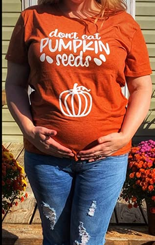 Camiseta feminina com estampa de sementes de abóbora Don't Eat Pumpkin Seeds de manga curta engraça