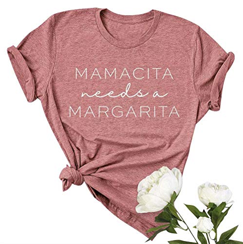 Margarita T Shirt Graphic Tees for Women Letter Print Drinking Shirts Summer Mom Vacation Tops Size Small (Light Red)