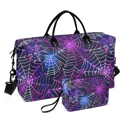 Halloween Travel Gym Bag, Halloween Spider Web A Weekender Overnight Duffle for Women with Toiletry Bag Travel Swim
