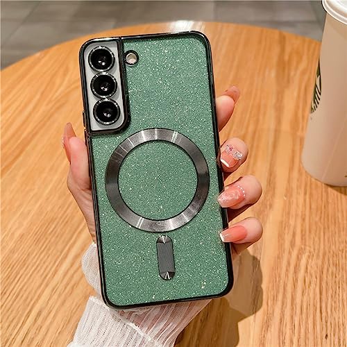 Coque paillettes Samsung S21 Plus de luxe antichoc en silicone souple magnétique vert foncé