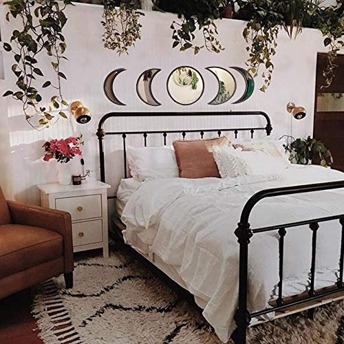 CXLY Abnehmbare Acrylspiegel Wandaufkleber, Boho-Stil hölzernen Mondspiegel Einstellung Cover