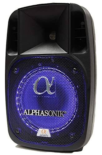 Alphasonik 8" Powered 1200W Pro Dj Amplified Loud Speaker Bluetooth Usb Sd Card Aux Mp3 Fm Radio Pa System Led Ring Karaoke Mic Main Monitor, Band Church, Party, Guitar Amp, Home, Bbq W/ Tripod Stand #TOP2