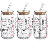 UV DTF Glass Can Wrap Transfer Decal- 3PCS Love and Heart Sublimation Design Craft Transfers, Waterproof Decal for 16oz Glass Cups - Ceramic Mug DIY Crafts, Valentine Gift