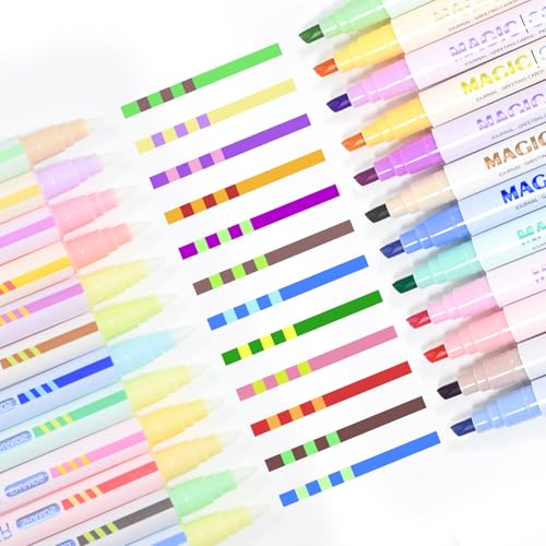 Elezeal Colour Magic Changing Pens Set, 12 Magic Colouring Pens Dual Tip Fluorescent Marker Create 3D Lettering
