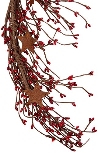 Cwipipberryandstargarland40inchartificialgarlandformantlearchtableandentrywayredburgundy Urban Country Home Decor Cwi pip berry and star garland 40 inch artificial garland for mantle arch table and entryway red burgundy urban country home decor