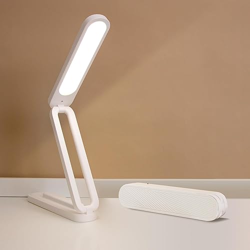 Lámpara de escritorio LED plegable, luz de mesa USB recargable delgada, lámparas de lectura de 2400 mAh, 3 modos de color y atenuación continua, luz