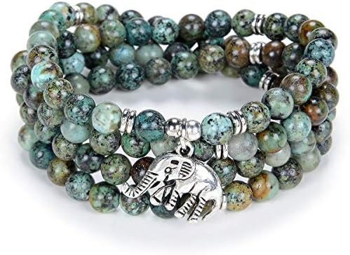 108 Mala Quartz Beads Tiny Elephant Lucky Charm Wrap Bracelet Necklace Self Discovery Yoga Inspirational Jewellery