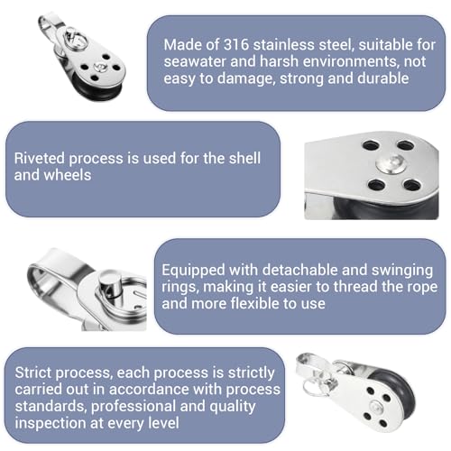 image for SynHHergyx 4 PCS Stainless Steel Nylon Marine Pulley, Small Pulleys fo