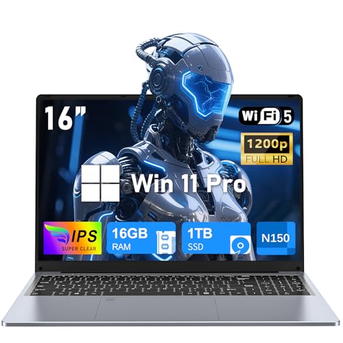 Laptop Computer, Gaming Laptop 2025 Win 11 Pro, 16 Inch Lap Top PC, 16GB RAM 1TB SSD, N150 Processor(up to 3.6GHz), 2 Years Warranty, Backlit Keyboard, FHD 1920 * 1200, Students, Business