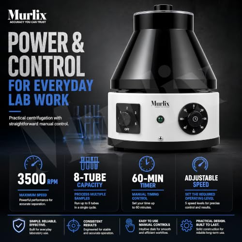 Image of Laboratory Centrifuge Machine with Manual Timer Switch | 3500 RPM High-Speed Clinical Centrifuge | 8 x 15ml Tube Capacity | Shock-Free ABS Body for Blood Separation, PRP & Laboratory Use