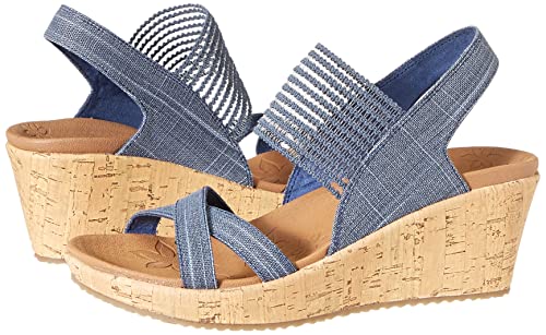 Skechers Womens Beverlee - High Tea Wedge Sandal , Navy , 7 M Us #TOP7