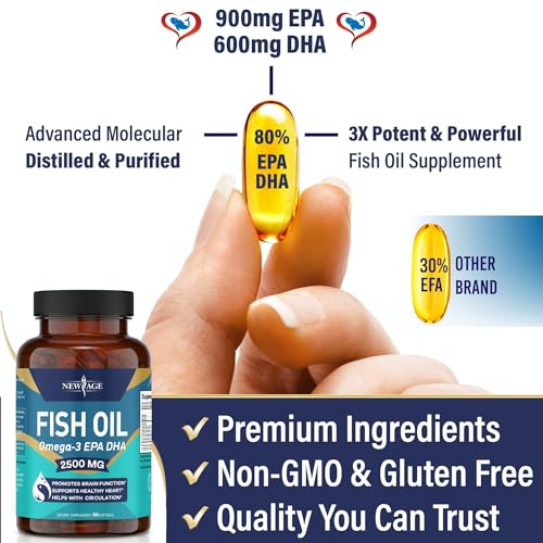 NEW AGE Omega 3 Fish Oil 2500mg Supplement Immune & Helath Support – Promotes Joint, Eye & Skin Health - Non GMO - EPA, DHA Fatty Acids Gluten Free (180 Softgels (Pack of 2)) - Image 6