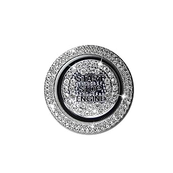 Car Engine Start Stop Button Cover Bling Car Interior Metal Scratch-Resistant Ignition Key Switch Cover Car Start Button Cover Universal Crystal Rhinestone Push Start Button Cover