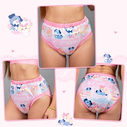 Image of Littleforbig Soft Silky Underwear Comfortable Washable Reusable Waterproof Adult Training Pants - Puppy Love Little Blue L