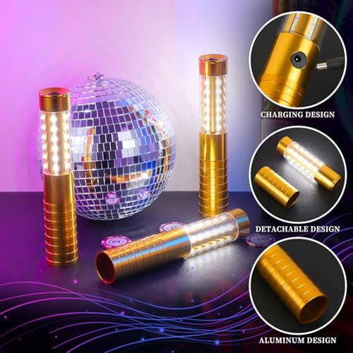 6 Pieces LED Strobe Baton Light Rechargeable Bottle Service Sparklers Stick Reusable Champagne Bottle Handheld LED for Club Stage Nightclub Party Concert Event Bar Outdoor - Gold - Thumbnail 4