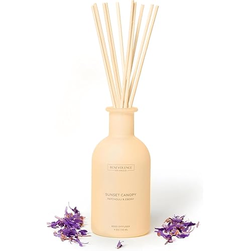 Benevolence LA Reed Diffuser for Home | Patchouli & Ebony | Elegant Home & Bathroom Decor | Long-Lasting Oil Diffuser Sticks | Malibu Sands Collection