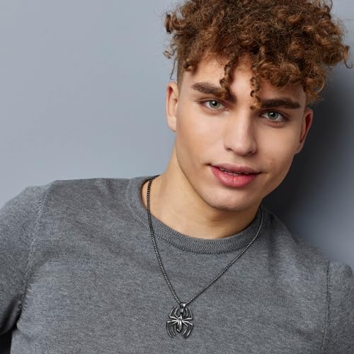 Image of Spiderman Gift Necklace Spider Pendant Necklace for Men, Silver /gold plated /Black Stainless Steel Spider Chain Spider Man Christmas Gifts Jewelry for Spider-man Fans Men Women