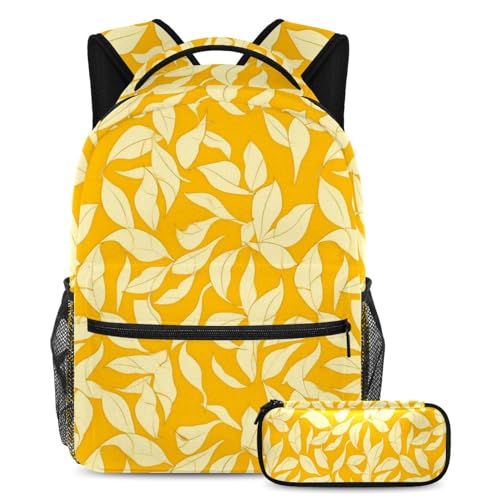 Sacs à dos de jour ergonomiques et imperméables à motif feuilles jaunes