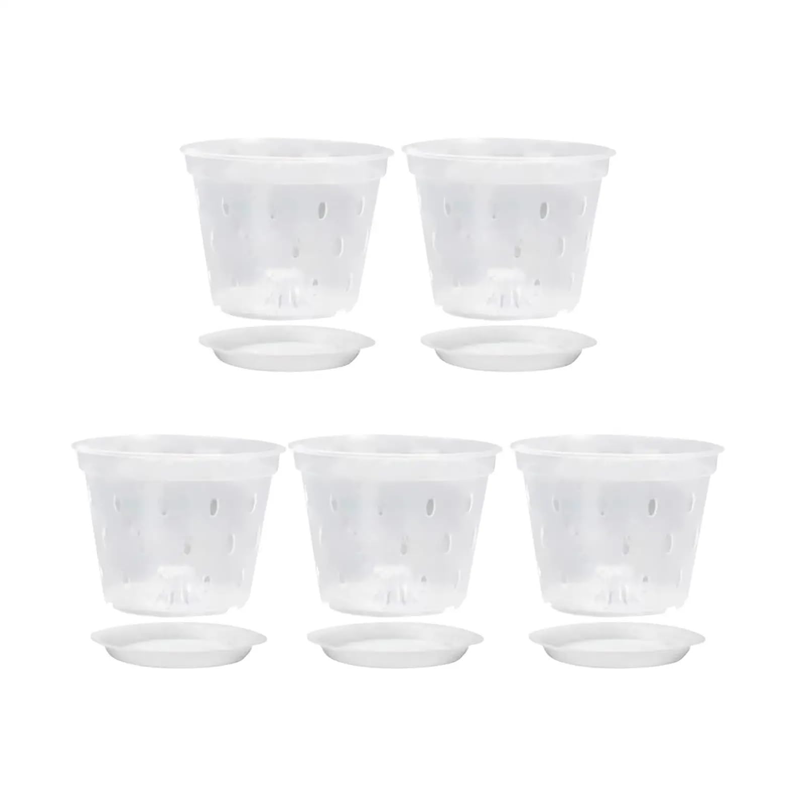 RUWLFE 5pcs Pots With Holes, Plant Pot, Transparent Flowerpot Clear Flower With, Planter, For Balcony Bedroom for Succulents, Houseplants(7inch,With Saucer)