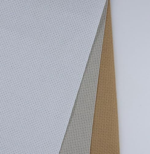 Image of KCS 3 pc of 15 inch x 18 inch(38cmx45cm) Counted Cross Stitch Cotton Aida Cloth Needlework Rolled Fabric Box,14CT,Khaki+Pearl Grey+White