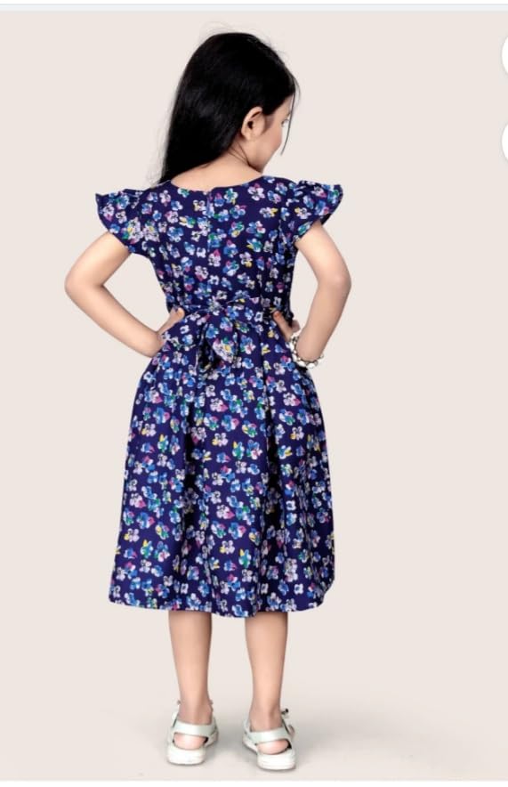 Image of Girls Pure Cotton Casual Round Neck Regular feet Multi Color Girls Gown Dress Half Sleeve Set of 3 pcs