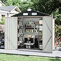 Aoxun Outdoor Storage Shed, 6.4x4 FT, Garbage Can,Outdoor Metal Shed for Tool,Garden,Bike, Brown