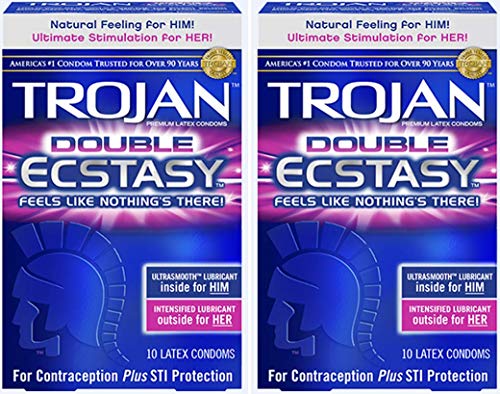 Trojan Double Ecstasy Ultrasmooth Lubricated Condoms, - (2 Pack) - 10 Count ea.