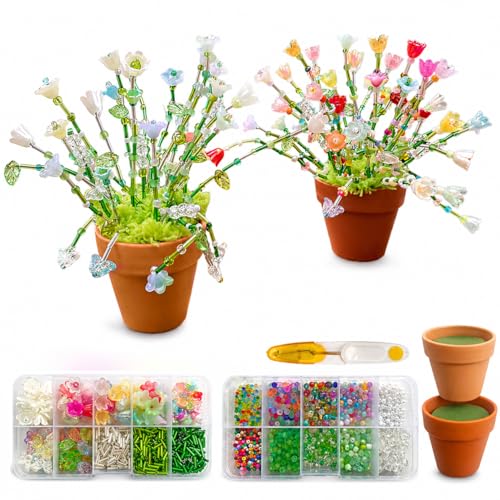 msamiagfn Beaded Plant Kit with Beads for Beaded Plants Leaf Beads & Flower Beads (2 Mini Potted Plants)