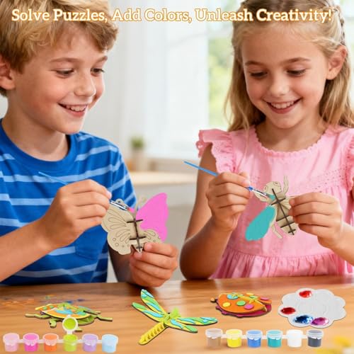 Image of BAGJI TOYS 3D Wooden Insect Craft Painting Kit for Kids, 4 Piece Set with Brushes & Paint, DIY Bug Models, Gift for Boys Girls Age 5 and Up