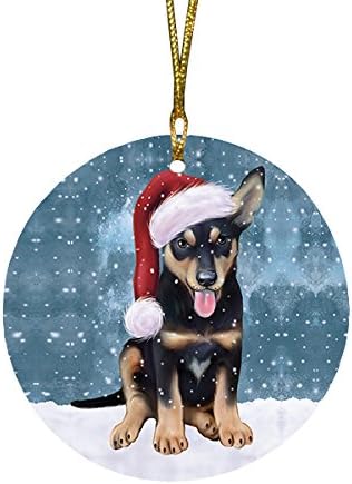 Summertime Tropical Island Beach Australian Kelpie Puppy Round Flat Ornament - Pet Decorative Hanging Ornaments for Christmas X-mas Tree Decorations - 2.75" Round Christmas Ornament POR1239