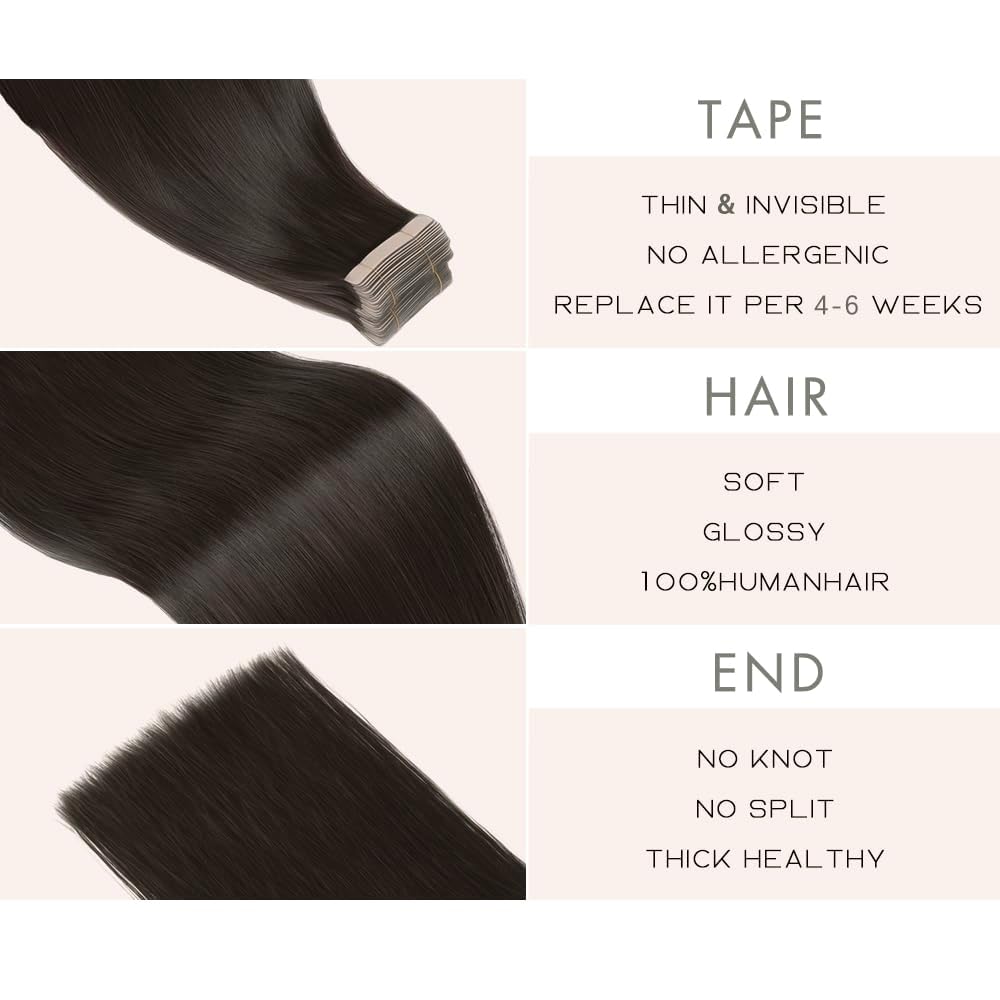 YDDM Extensiones Adhesivas Pelo Natural 20pcs 35cm 40g Negro - Extensiones De Cabello Humano (14 Pulgadas, 1B#)