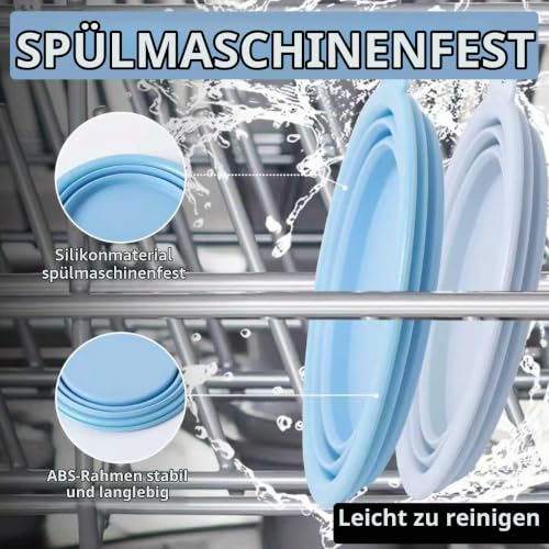 Faltbare Reisenäpfe,Silikon Wassernapf für Hunde,2 Stück Makronenfarben Tragbarer Hund Futternapf,Hunde Reise Wanderungen and Camping (Blau + Grau, 350ml)