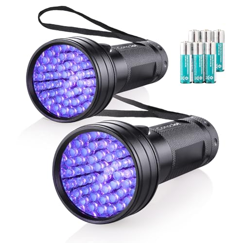 Image of 2 Pack UV Flashlight Black Light, Consciot 51 LED 395nm Ultraviolet Blacklight, Pet Urine Detector for Dog /Cat Urine, Dry Stains, Bed Bug, Resin Curing, Matching with Pet Odor Eliminator