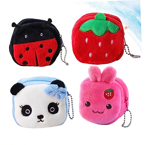 VANZACK 4pcs Cartoon Purse Small Plush Coin Pouch for Multifunctional Change Wallet with Rabbit Strawberry Lightweight Mini Wallets for School Shopping Travel4