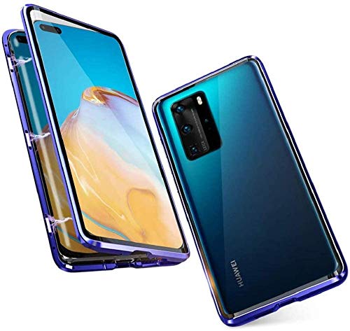 Gypsophilaa Funda para Huawei P40 Adsorcion Magnetica Carcasa 360 Grado Protección Estuche Marco Aluminio Untre Delgada Háptico Vidrio Templado Anti Choque Metal Flip Cover